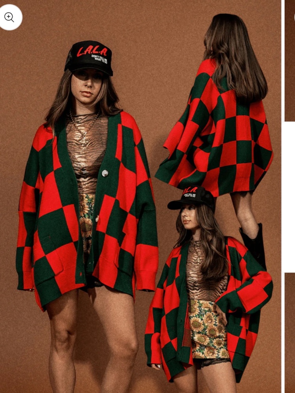 NWT dressed in lala Love You Oversized Cardigan in Old Money Checkerboard sz S/M